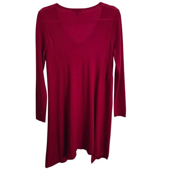 Eileen Fisher 100% Merino Wool Red Assymetric V Neck Sweater Dress Size S - Picture 2 of 6